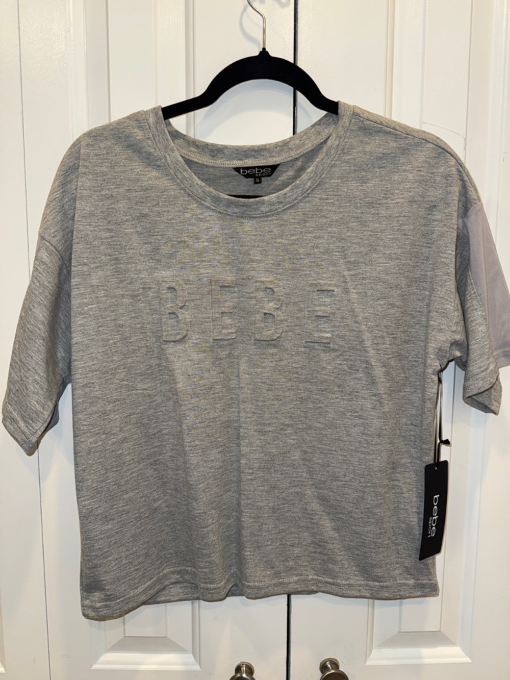 bebe Grey Embossed Logo Long Sleeve Tee‎